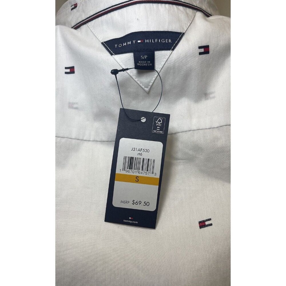 TOMMY HILFIGER Logo Women's White Collared Roll-Tab Button-Up Shirt Top Size S - Picture 6 of 7